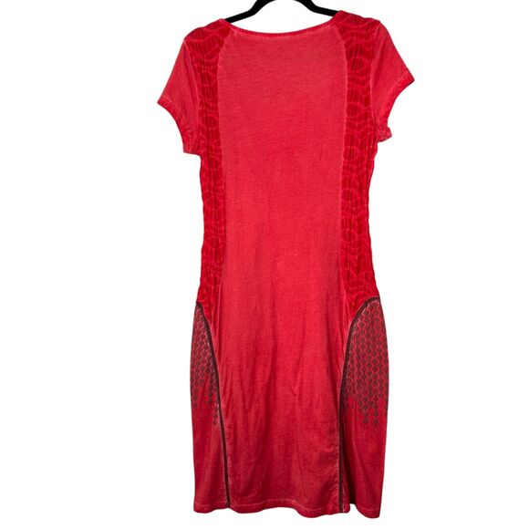 Angels Never Die Pink Art to Wear Ruched Sheath Midi Dress Size 2 - Picture 6 of 7